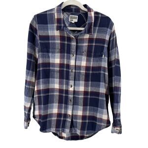 Vans Flannel Shirt Young Mens XL Navy/Red/White Long Sleeve Button Up Collared